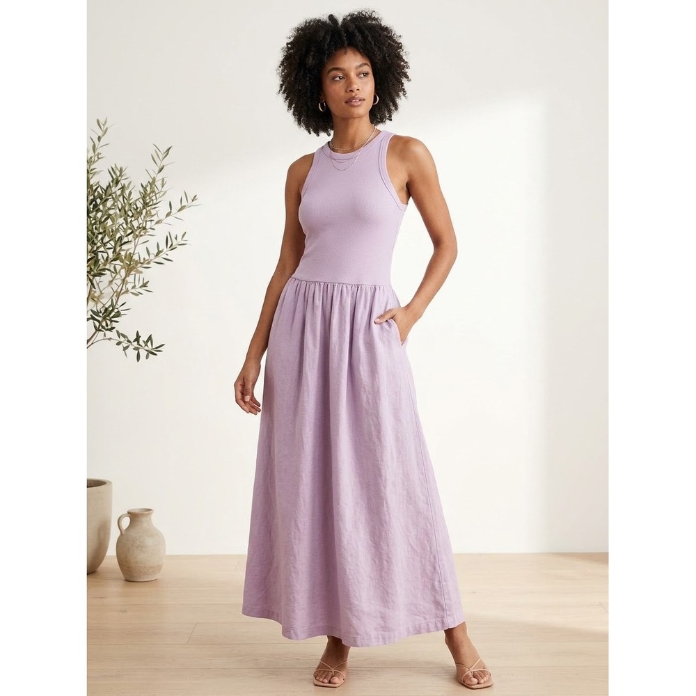 Stateside Anthropologie Lavender Ribbed Linen Maxi Dress Purple XS Made in USA